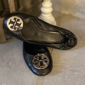 Tory Burch 7.5 M Reva Black Leather Ballet Flats